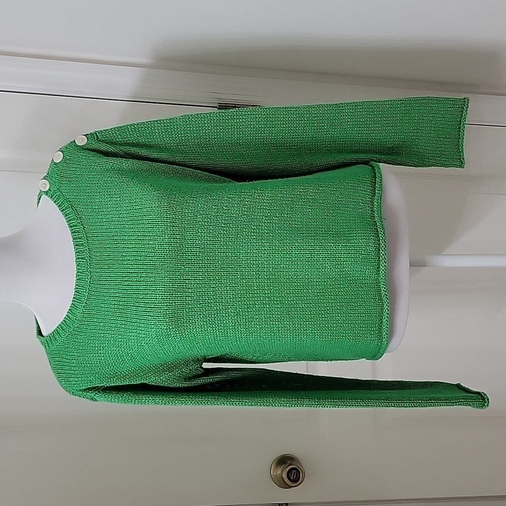 Lauren Ralph Lauren Size L Kelly Green Sweater Button Shoulder, Gently Used Cond